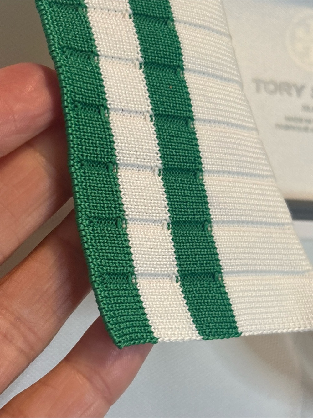 Tory Sport White Polo with Green-Trim Collar and Sleeve Stripes - Picture 7 of 8